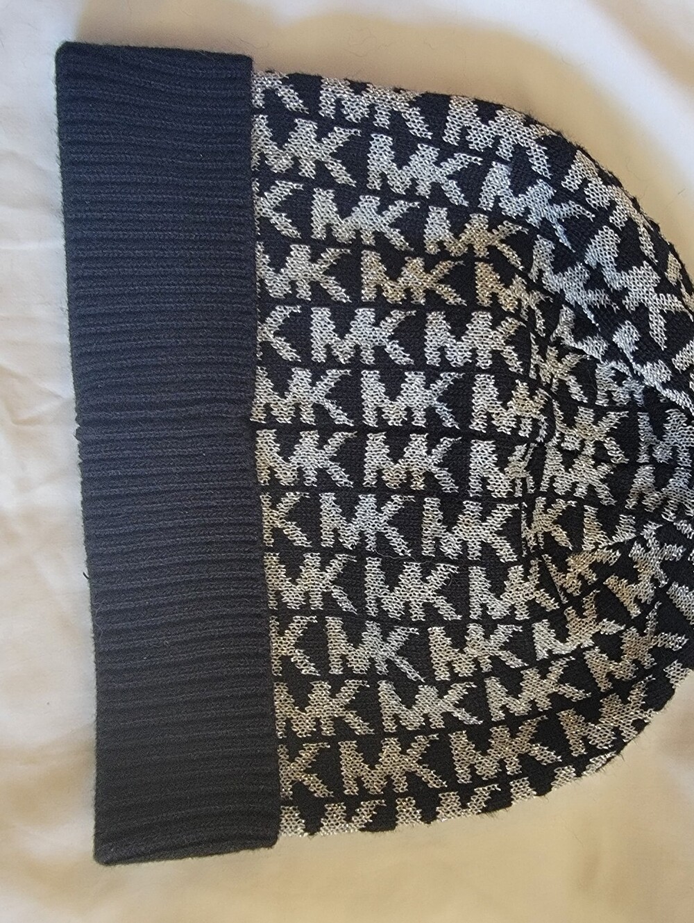 Michael Kors Black & Silver MK Logo Knit Hat